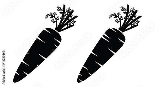 Vibrant illustration of two fresh carrots with green leafy tops on white background for healthy eating and vegetable theme