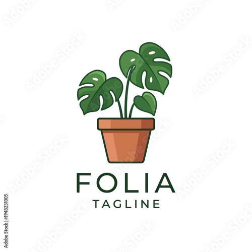 A charming logo design showcasing a potted plant with broad leaves, representing growth and freshness, ideal for gardening, home decor, or wellness brands.