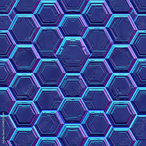 Blue Purple Hexagon Honeycomb Normal Map Texture Background, 3D Geometric Pattern for Digital Design