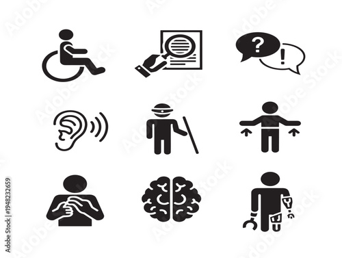 Thoughtful inclusive design icons with diverse and equitable silhouette visuals