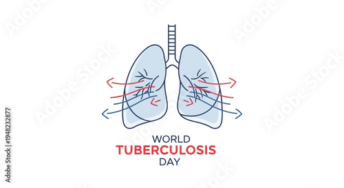 Vector illustration of lungs with red and blue swirling lines for World Tuberculosis Day and lung health awareness campaign
