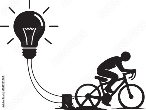 Minimalist silhouette of lightbulb powered by pedal bike 