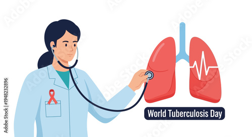 Medical professional examining lungs with stethoscope on World Tuberculosis Day for lung health awareness campaign