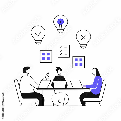 A team of business professionals collaborating on a creative project in a modern office meeting room