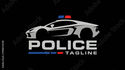 A sleek silhouette of a police car rendered in a modern style, featuring bold lines and bright accents that represent authority and security in urban environments.