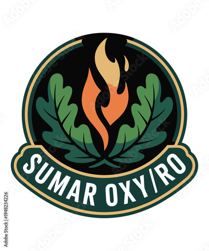 Colorful logo with flame and leaves