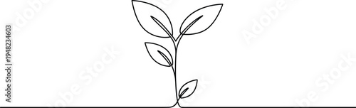 One line continuous drawing of a small plant seedling growing from the soil representing growth, nature, sustainability, and environmental development.