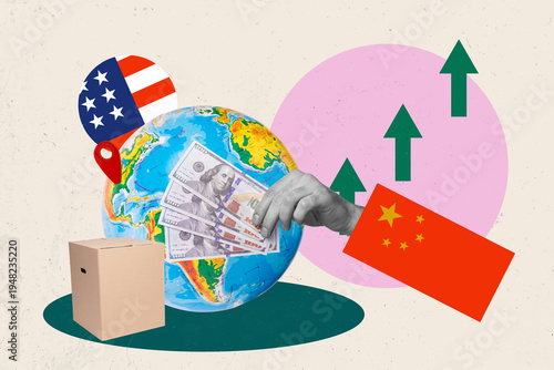 Photography Composite 3D photo collage design trend sketch of economy decline investment bus