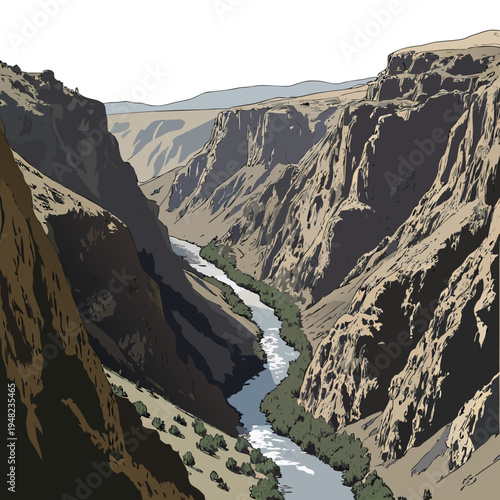 A river runs through a canyon with steep cliffs