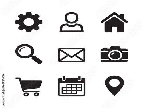 Comprehensive UI kit icons with essential element silhouette collection