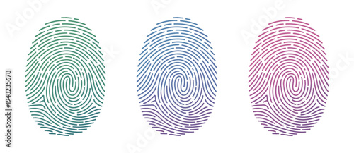 Set of three colorful thumbprint illustrations with organic rounded line patterns for security and design