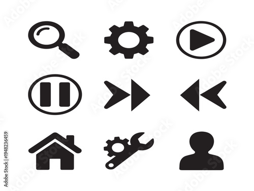 Artistic pattern interface icons with decorative and repetitive silhouette designs