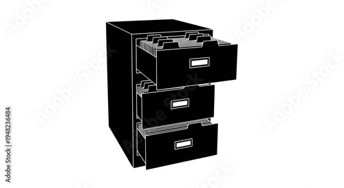 Black and White Rendering of a Three-Drawer Filing Cabinet.