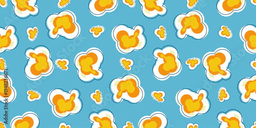 seamless pattern on popcorn. popcorn snack vector design illustration. popcorn seamless pattern on a blue background