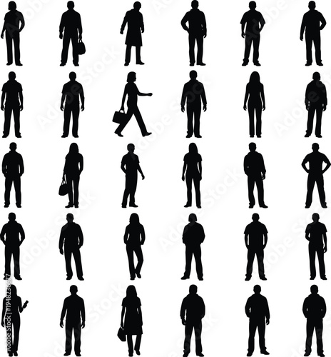 Diverse group of business professionals standing in various poses