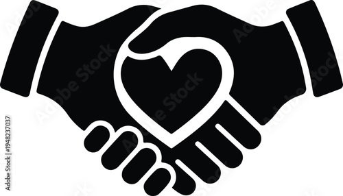 Handshake Forming Heart Symbol of Partnership Trust,
Minimalist icon of two hands shaking to form a heart, representing trust, partnership, agreement, and mutual support in business or relationships.