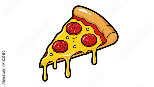 Delicious Pepperoni Pizza Slice Vector Illustration With Dripping Cheese, Perfect For Food And Restaurant Graphics