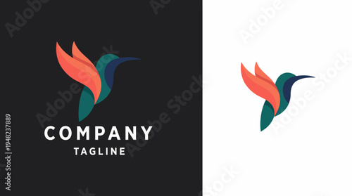 This abstract logo design features a stylized hummingbird, combining vibrant colors and fluid shapes, representing energy, agility, and creativity in branding.