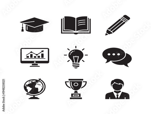 Innovative edtech system icons with educational technology silhouette concepts
