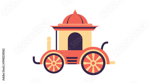 Traditional ornate royal carriage or rath from India featuring a decorated dome roof and large wheels in a stylized vector icon design.