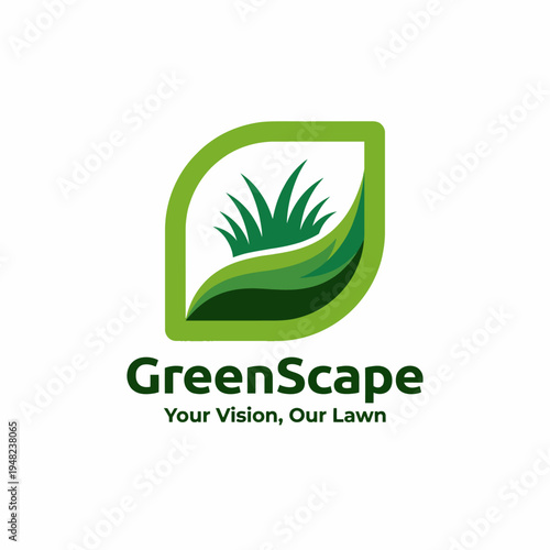 A modern logo design representing a landscaping company, featuring a stylized leaf and grass, emphasizing growth, nature, and environmental beauty for clients.