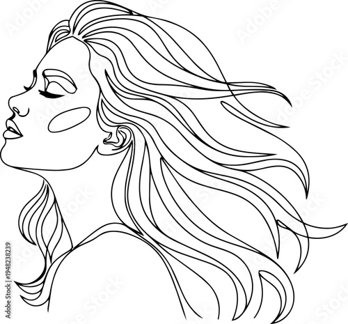 girl with long hair admeering herself  line art 