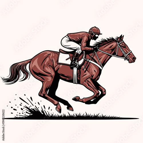 Equestrian sport vector illustration of a jockey riding a horse in a race with dynamic motion lines