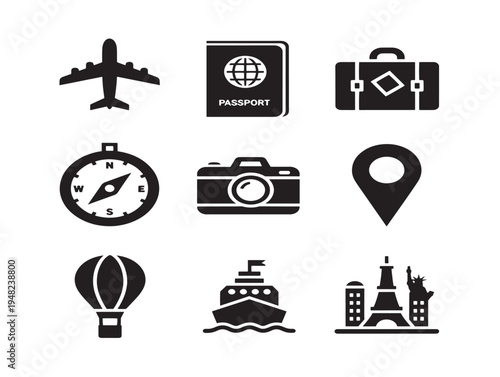 Eye catching travel app icons with dynamic destination and journey silhouette designs