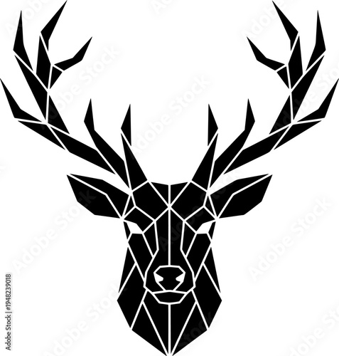 Geometric Reindeer Head Low-Poly Flat Vector Silhouette Icon
