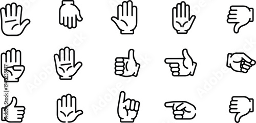 Hand gesture icon set, finger pointing symbols, like dislike outline collection, human hand sign vector icons