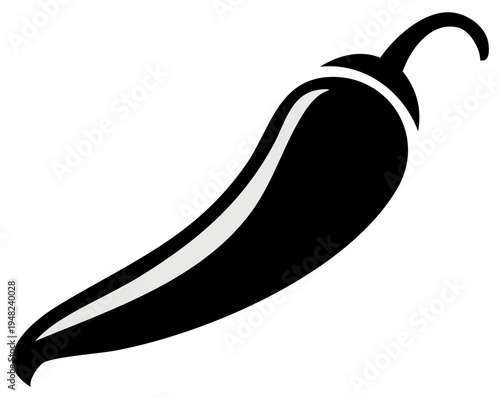 Black chili pepper illustration simple spice design single hot cooking ingredient food
