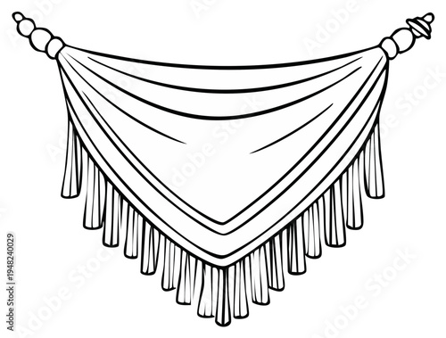 Elegant Drapery Garland with Decorative Tassels and Finials Isolated on White Background