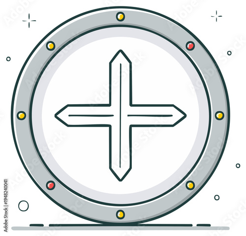 Hand Drawn Medieval Knight Shield with Cross Symbol Vector Icon