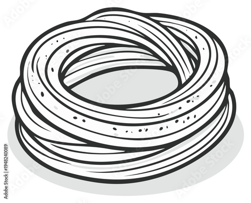 Fresh spaghetti pasta ring, cartoon style isolated on white.