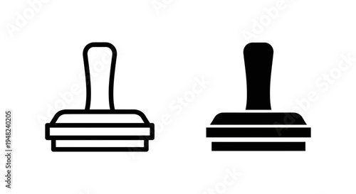 Two black and white icons of rubber stamps on a plain background