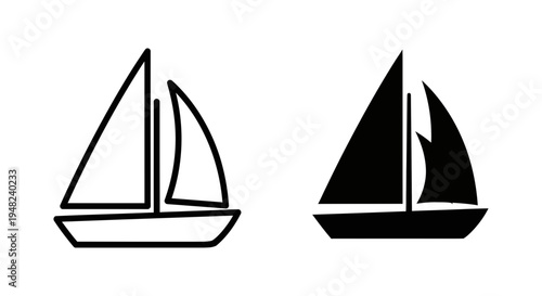 A simple black and white illustration of two sailboats side by side