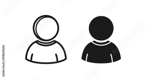 A simple black and white illustration of two people icons facing forward