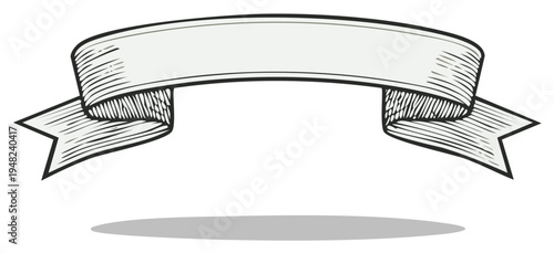 Vintage ribbon banner with hand drawn lines and shadow for copy space