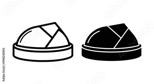 A black and white illustration of two pie charts in a circular shape on a plain background