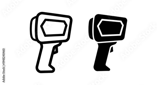 A black and white illustration of two gun-shaped scanners on a plain background