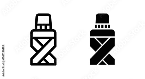Two black and white icons of vape products with a crossed out symbol on a plain white background