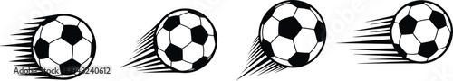 football icons depicting a soccer ball in rapid motion soccer, ball, sport, game, play, kick, speed, motion, fast, dynamic