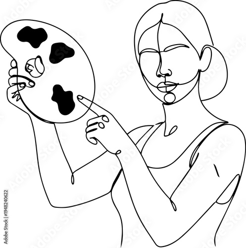 girl with paint board line art 