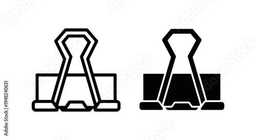 A black and white illustration of two binder clips on a plain background