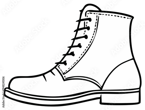 Line art illustration of a classic lace up boot with a sturdy sole and heel