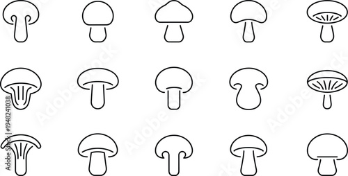 Mushroom icon set, fungi line symbols, edible mushroom outline collection, food ingredient vector icons, nature organic mushroom pack