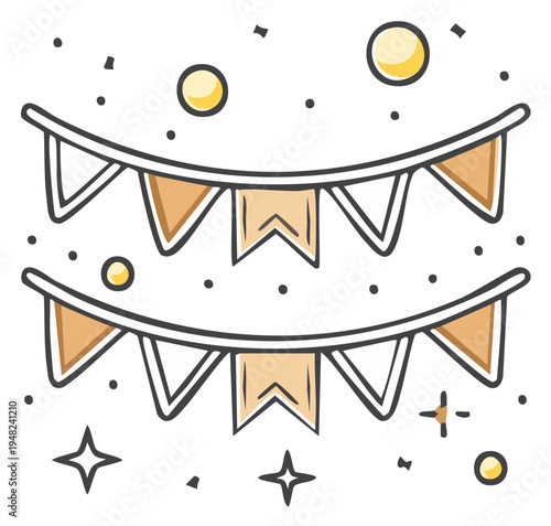 Festive celebratory party bunting decorations and star confetti holiday celebration