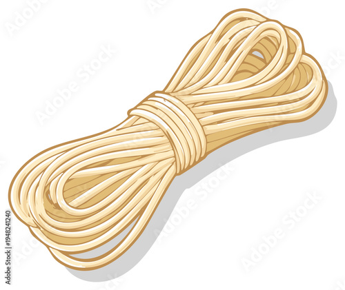 Illustration of a tightly coiled beige rope, emphasizing texture and usability, suitable for nautical, climbing themes.