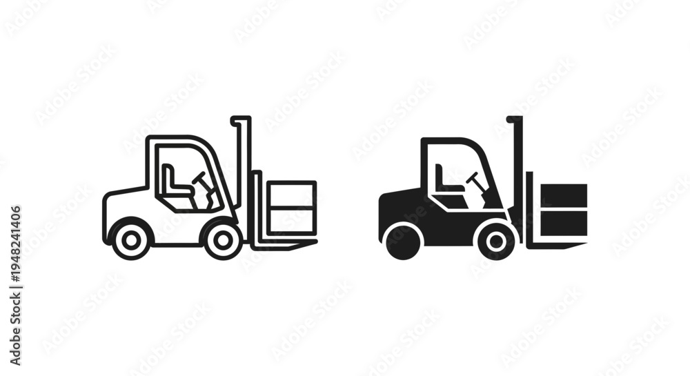 Fototapeta premium A black and white illustration of two forklifts on a plain background