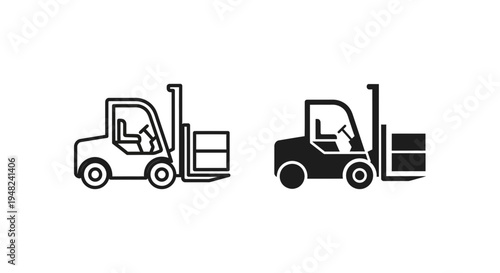 A black and white illustration of two forklifts on a plain background
